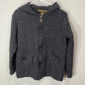 Inis Crafts cable knit fisherman's sweater‎ cardigan hooded vintage merino wool